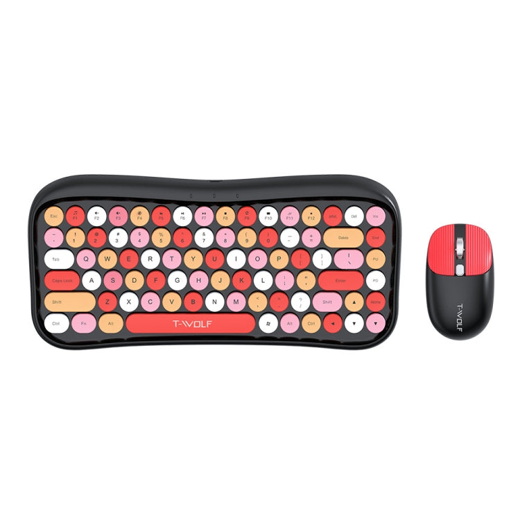 Set tastiera e mouse wireless retrò dual-mode Bluetooth T-WOLF TF660 2.4G+5.0, TF660(Black Red), TF660(Milk Tea Color), TF660(Blue)