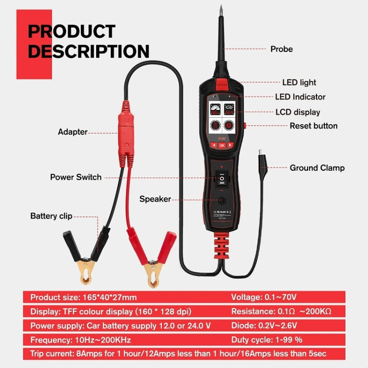Diagnosi del sistema del veicolo di rilevamento del segnale dell'iniettore di carburante del rilevatore elettrico JDiag 6-30V, P150