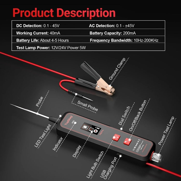 Oscilloscopio multifunzione con rilevamento CA/CC JDiag Mini Circuit Tester, P50 PRO
