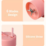 Tazza per succo di cannuccia da 420 ml con 6 lame, ricarica USB, frullatore portatile per spremiagrumi