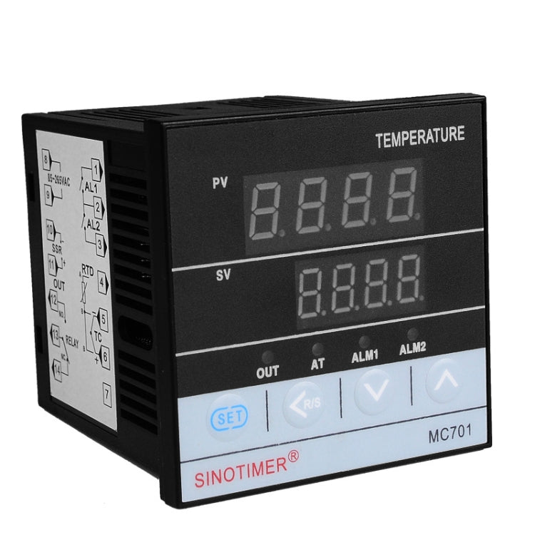 SINOTIMER MC701 Ingresso universale Custodia corta PID Regolatore di temperatura intelligente Misuratore Riscaldamento Raffreddamento Relè SSR Uscita a stato solido, MC701