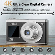 Fotocamera digitale con zoom ottico 4K HD Fotocamera selfie a doppio schermo da 60 MP, senza memoria, Black, White, Silver