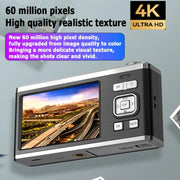 Fotocamera digitale con zoom ottico 4K HD Fotocamera selfie a doppio schermo da 60 MP, senza memoria, Black, White, Silver
