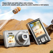 Fotocamera digitale con zoom ottico 4K HD Fotocamera selfie a doppio schermo da 60 MP, senza memoria, Black, White, Silver
