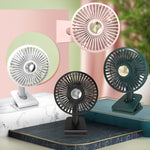Ventilatore a testa oscillante elettrico ricaricabile a clip per auto con luce