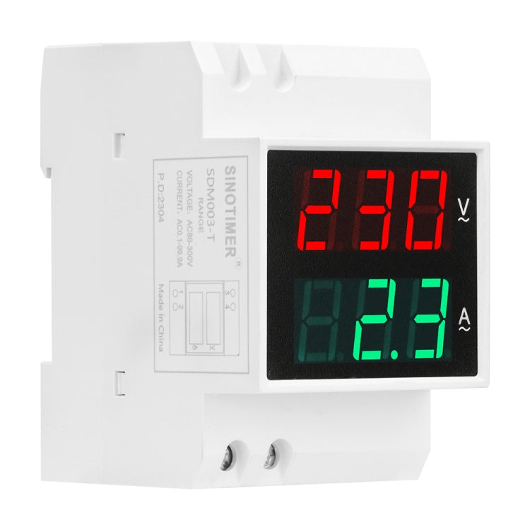 SINOTIMER SDM003-T Misuratore di tensione e corrente a doppio display per uso domestico monofase su guida DIN a 3 cifre, SDM003-T