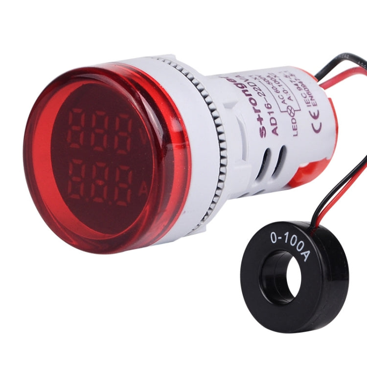 SINOTIMER ST16VA Display digitale a LED rotondo da 22 mm Indicatore di corrente di tensione CA AC 60-500 V 0-100 A, ST16VA