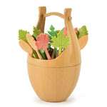 Mini set di stoviglie in fibra di grano, forchette da dessert per snack, 16pcs Fruit Forks + 1pc Barrel