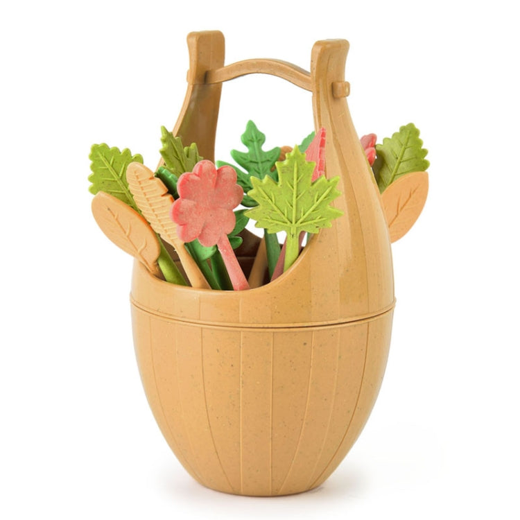 Mini set di stoviglie in fibra di grano, forchette da dessert per snack, 16pcs Fruit Forks + 1pc Barrel