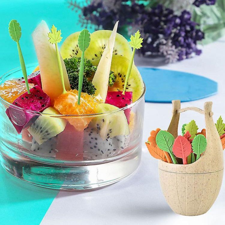 Mini set di stoviglie in fibra di grano, forchette da dessert per snack, 16pcs Fruit Forks + 1pc Barrel