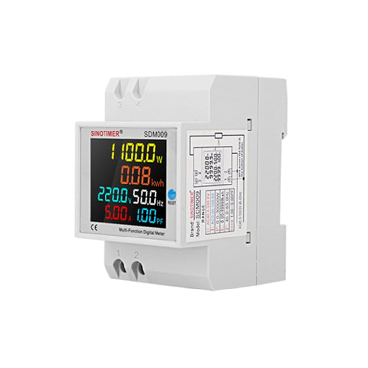 SINOTIMER SDM009 Misuratore multifunzionale di elettricità con fattore di potenza corrente monofase su guida Din, AC40-300V Built-In, AC40-300V External, AC250-450V Built-In, AC250-450V External