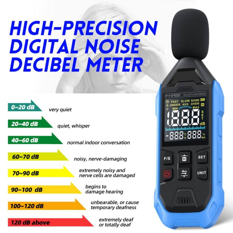 Rilevatore di volume domestico del misuratore di decibel di rumore FNIRSI, Blue