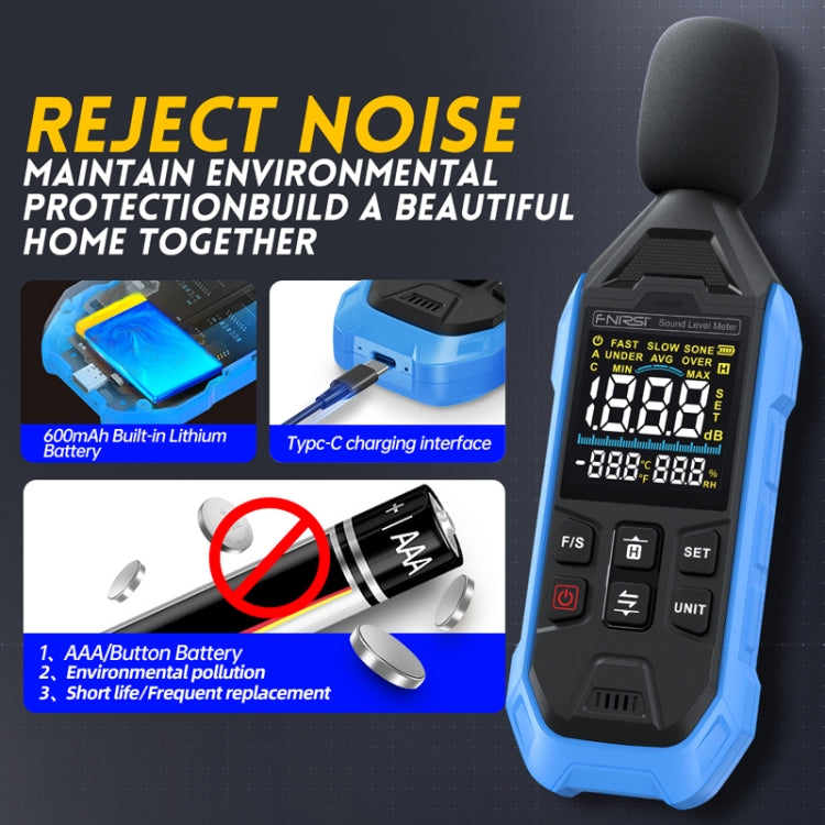 Rilevatore di volume domestico del misuratore di decibel di rumore FNIRSI, Blue