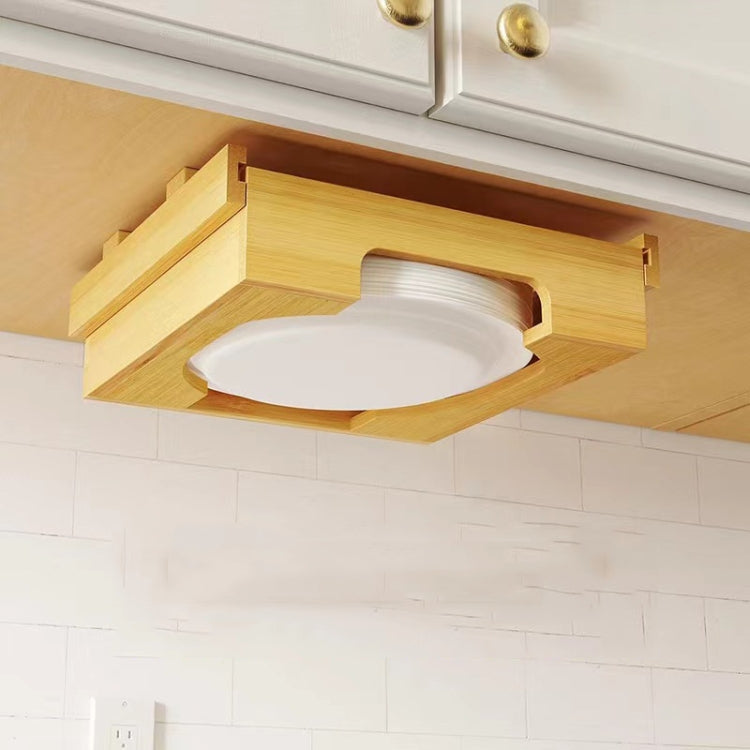 Dispenser per piatti di carta da 9 pollici sotto il mobiletto Portapiatti in bambù Portaoggetti da cucina, 24 x 26.5 x 6.5
