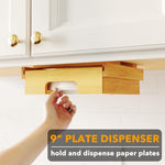 Dispenser per piatti di carta da 9 pollici sotto il mobiletto Portapiatti in bambù Portaoggetti da cucina, 24 x 26.5 x 6.5