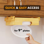 Dispenser per piatti di carta da 9 pollici sotto il mobiletto Portapiatti in bambù Portaoggetti da cucina, 24 x 26.5 x 6.5