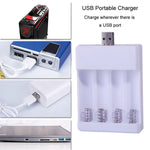Caricabatterie USB rapido 4 slot per batterie AA e AAA