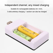 Caricabatterie USB a 3 slot Caricabatterie universale per giocattoli con batterie ricaricabili AA / AAA, USB 3 Slots
