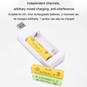 Caricabatterie ricaricabile USB AA / AAA a 2 slot inserito direttamente, USB 2 Slots