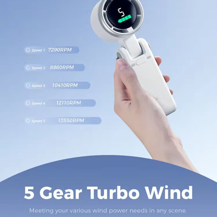 Ventola turbo pieghevole portatile appesa al collo e desktop a doppio uso 5 marce regolabile con display digitale