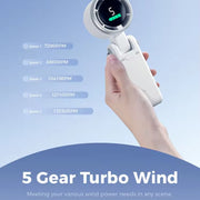 Ventola turbo pieghevole portatile appesa al collo e desktop a doppio uso 5 marce regolabile con display digitale