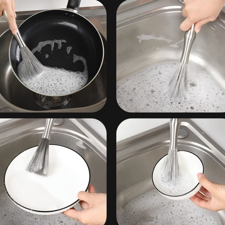 Spazzola per pulizia in acciaio inossidabile con spazzola in filo d'acciaio allungata ispessita 304 per cucina, 25.5cm