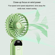 Piccolo ventilatore da esterno con display digitale pieghevole, ventola di ricarica USB, muto, portatile, appeso al collo