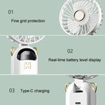 Ventilatore portatile USB pieghevole con display digitale