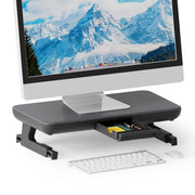 Staffa per laptop regolabile in altezza per supporto per monitor Oimaster con cassetto portaoggetti, Basic, Upgrade