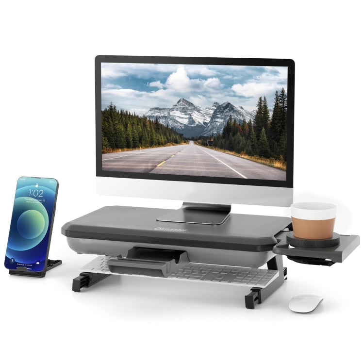 Staffa per laptop regolabile in altezza per supporto per monitor Oimaster con cassetto portaoggetti, Basic, Upgrade