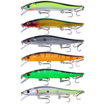 6 colori / set HENGJIA MI169 Minnow sommerso Dummy Bait Lua Esche da pesca dure, 12cm 13.6g