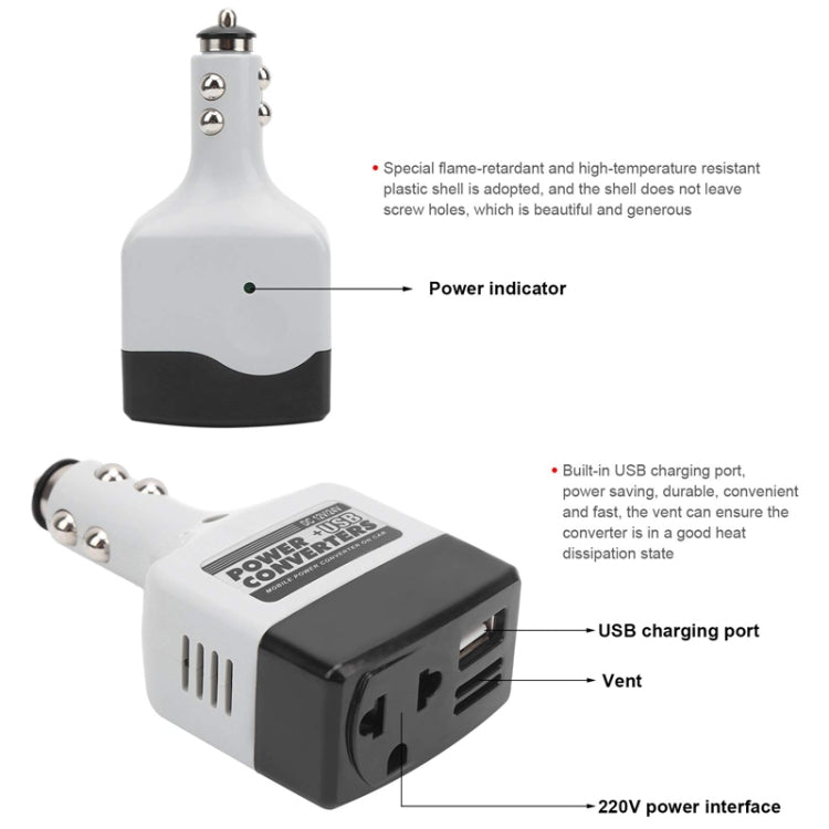 Adattatore convertitore di alimentazione per auto da 12 V/24 V a 220 V con porta di ricarica USB