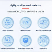 Tester di umidità della temperatura del rilevatore di CO2 TVOC HCHO del monitor della qualità dell'aria 5 in 1, D7