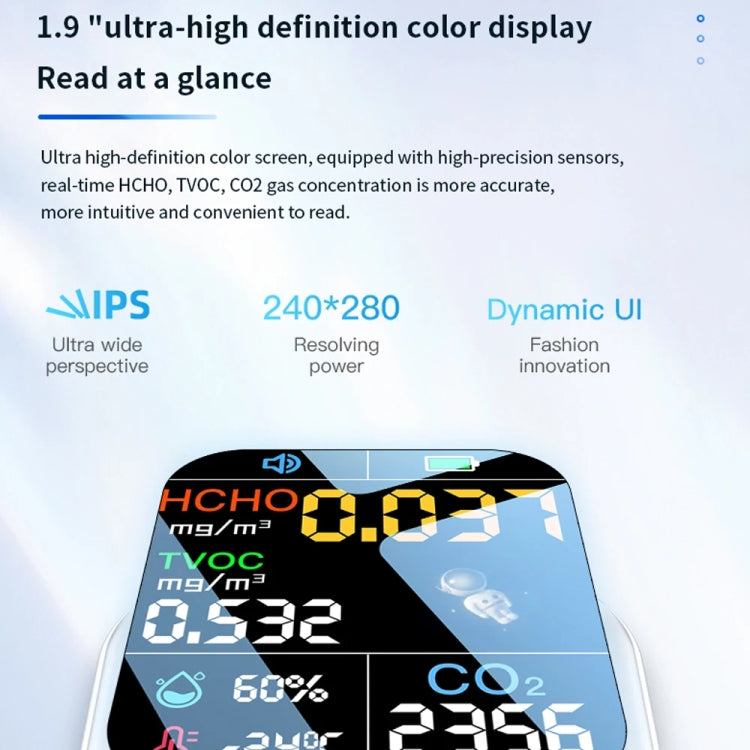 Tester di umidità della temperatura del rilevatore di CO2 TVOC HCHO del monitor della qualità dell'aria 5 in 1, D7
