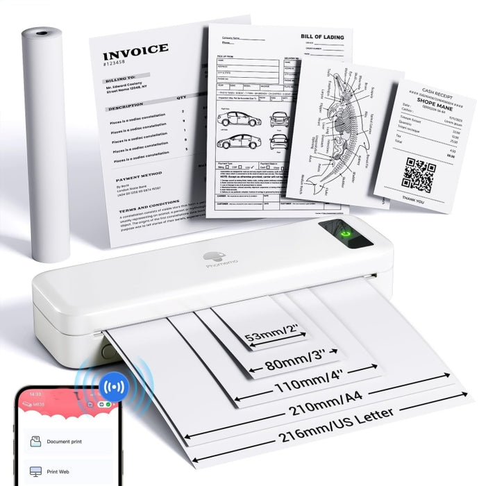 La stampante termica wireless Bluetooth Phomemo M835 supporta carta termica multiformato, M835