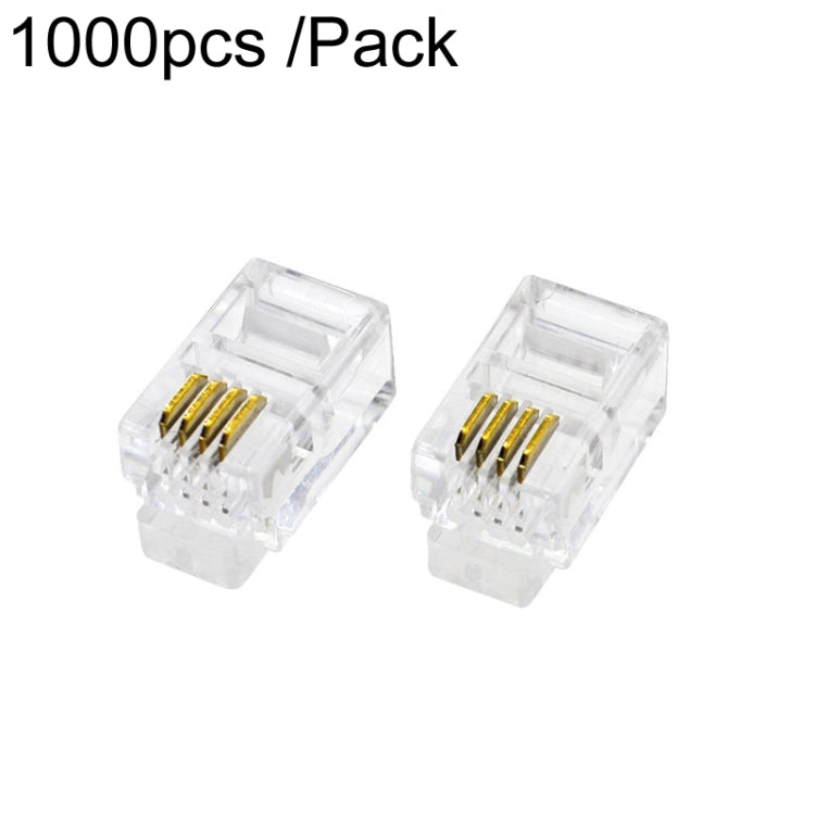 1000 pz/pacco 2-Pronged Placcato Oro 4P4C Telefono Teste di Cristallo 4 Core Microtelefono RJ9 Cavo Connettore