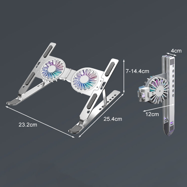 C9 Pro RGB Luce ambientale Ventola pieghevole Raffreddamento Laptop Supporto rialzato in lega di alluminio, Silver, Pink, Gray