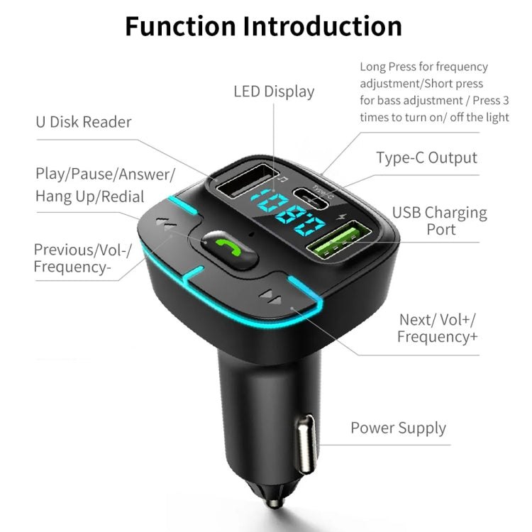 Caricatore per luce ambientale per lettore MP3 Bluetooth per auto, GZ03