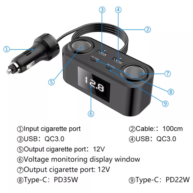 Caricabatterie per telefono cellulare multiporta per accendisigari da auto PD + QC da uno a quattro, Q5