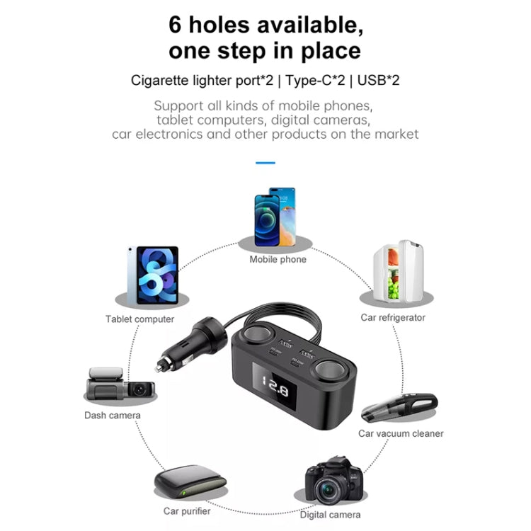 Caricabatterie per telefono cellulare multiporta per accendisigari da auto PD + QC da uno a quattro, Q5