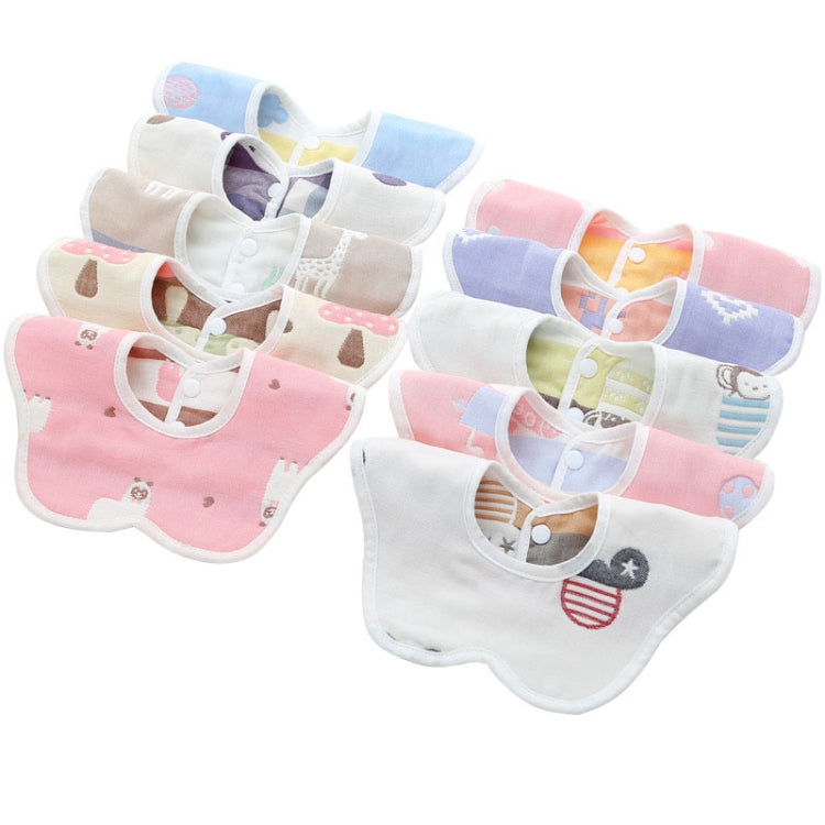 Bavaglino impermeabile petalo per neonato bifacciale Bavaglino in cotone prugna a sei strati di garza, Pork Pink, Pig Blue, Cedar Pink, Cloud Pink, Cloud blue, Alpaca Pink, Puppet Monkey, Giraffe, Mickey, Airplane, Crown, Classic Mushroom