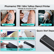 Phomemo TP81 A4 Stampante termica wireless Stampante per modelli di tatuaggi, TP81 Tattoo Printer