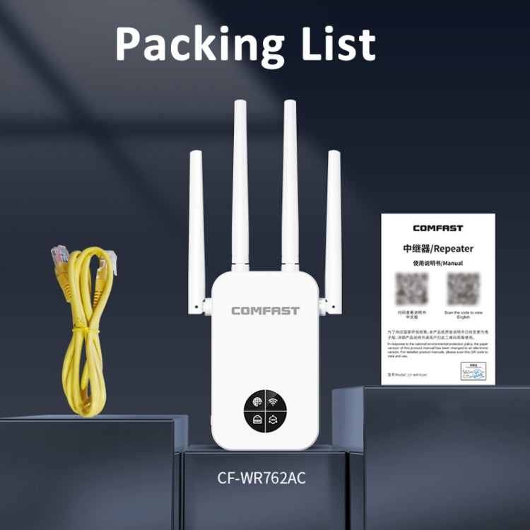 COMFAST 762AC 1200Mbps Ripetitore di segnale WiFi Dual Band WiFi con schermo OLED, CF-WR762AC