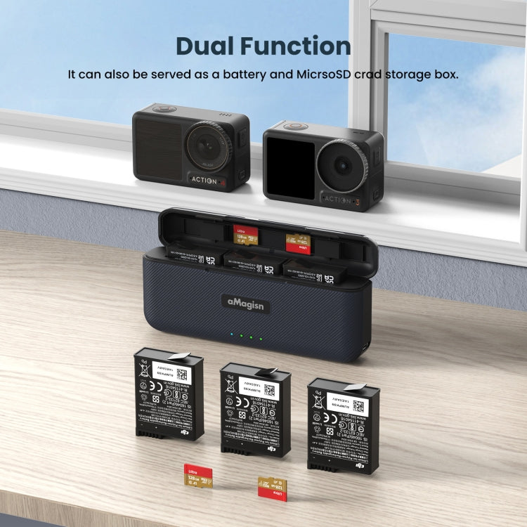 Caricabatterie rapido con custodia per DJI Action 4 e 3