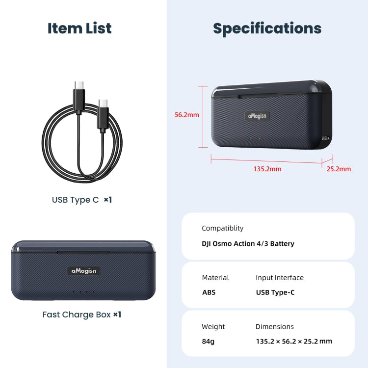 Caricabatterie rapido con custodia per DJI Action 4 e 3