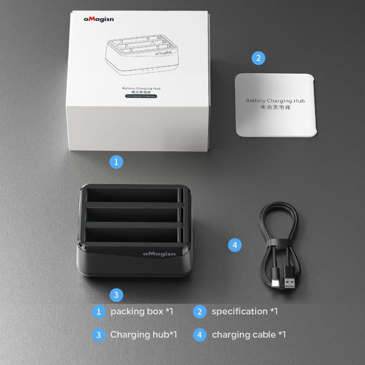 Caricabatterie triplo per batterie Insta360 X4