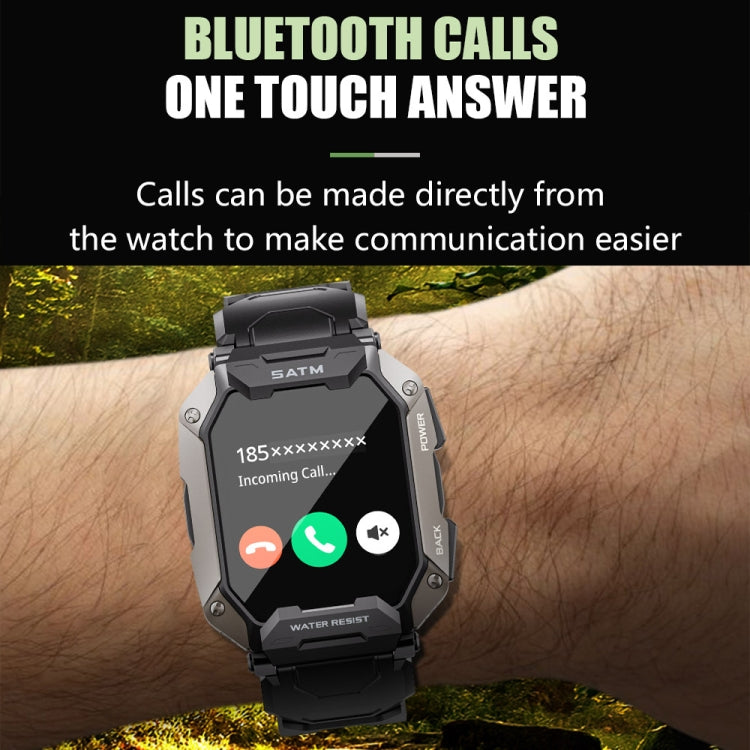 C20Plus Orologio intelligente per chiamate Bluetooth impermeabile con monitoraggio sanitario da 1,81 pollici, Black, Green, Camouflage Black, Camouflage Green, Black Leather, Brown Leather, Black Steel, Black Bamboo Knot, Black 3-Beads