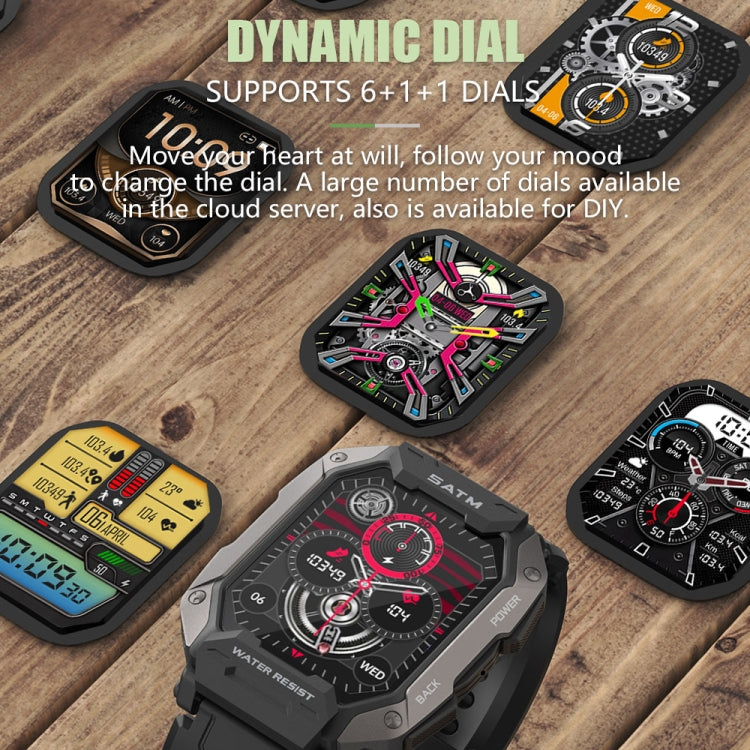 C20Plus Orologio intelligente per chiamate Bluetooth impermeabile con monitoraggio sanitario da 1,81 pollici, Black, Green, Camouflage Black, Camouflage Green, Black Leather, Brown Leather, Black Steel, Black Bamboo Knot, Black 3-Beads
