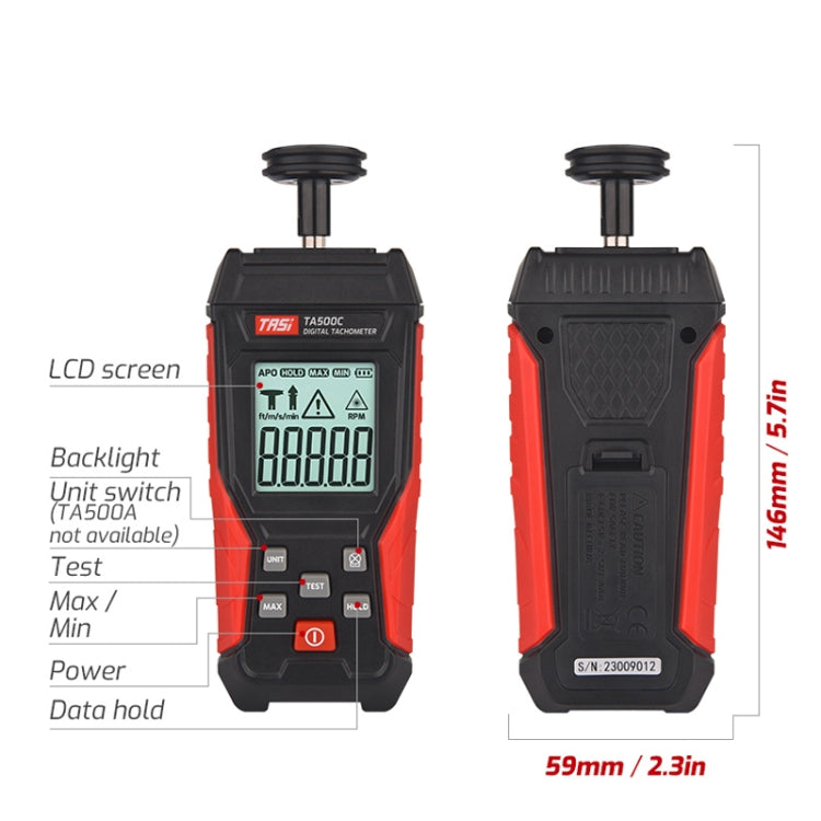 Tachimetro laser Display digitale Misuratore di velocità di misurazione di tipo ottico, TASI TA500A Optical Measurement, TASI TA500C Optical Contact Dual Use
