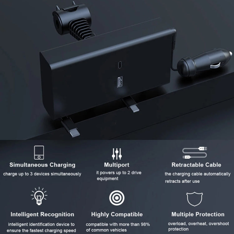 Caricabatterie retrattile a doppio filo per sedile posteriore per accendisigari per auto, Car Charger
